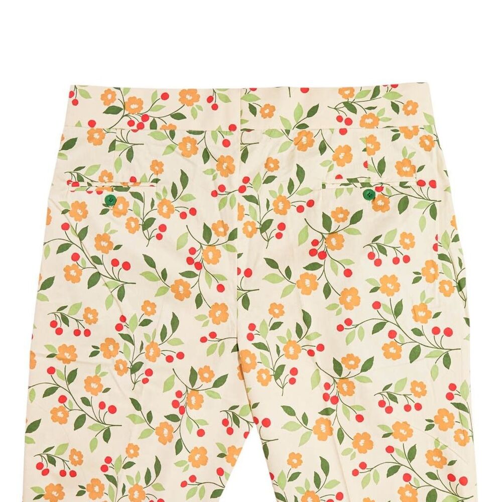 Mens Gurkha Pants 38 Beige Green Orange Floral Trousers Straight Fit Flat Front - Picture 6 of 8